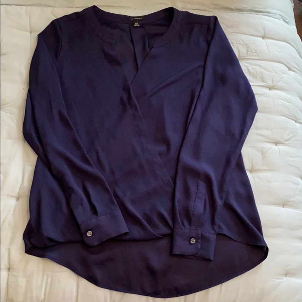 NWOT Ann Taylor Navy Wrap Top Blouse Sz XXS